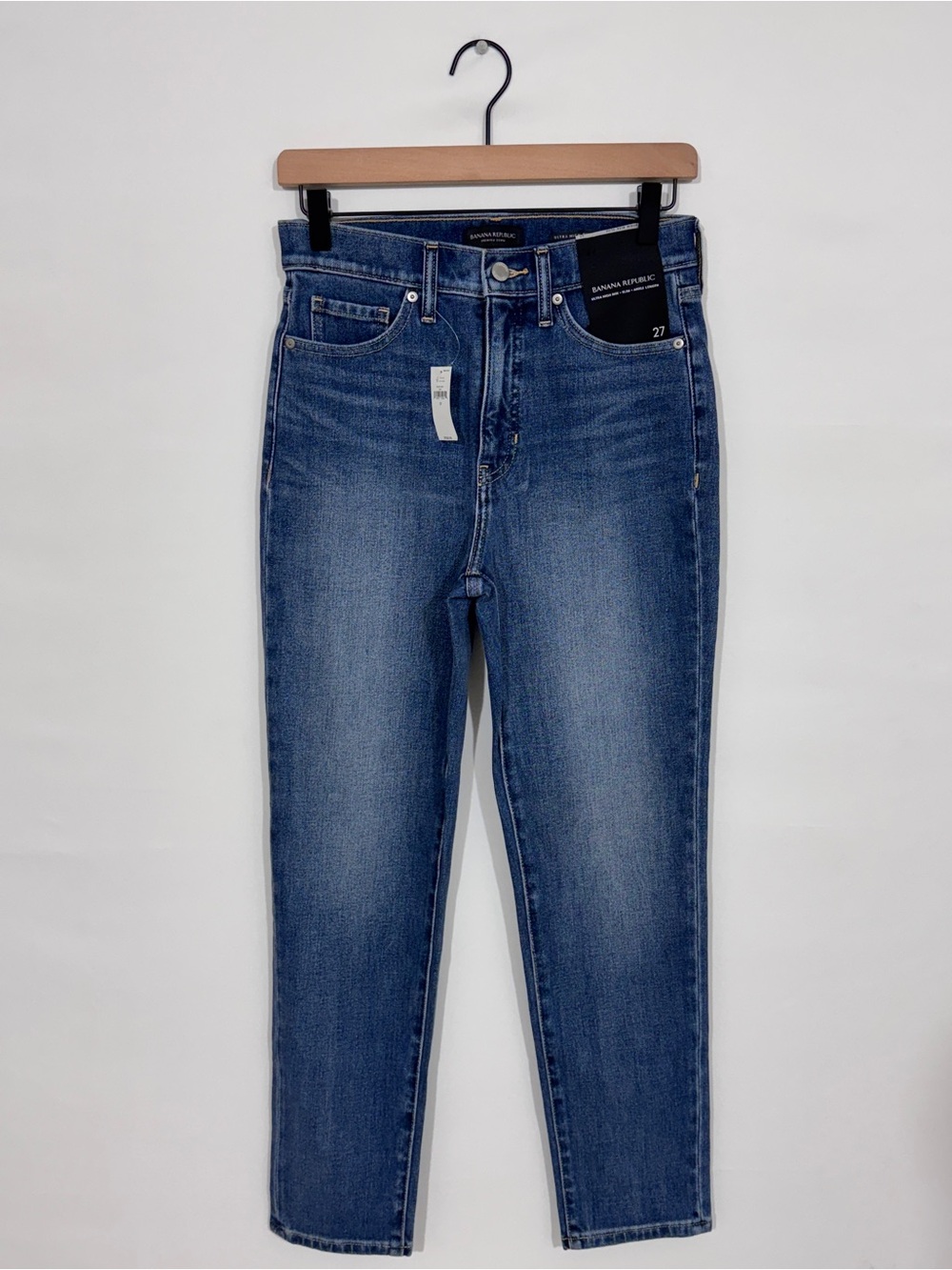 WJ119 {Banana Republic} "Ultra High Rise Slim Fit" Blue Straight Leg Denim Jeans